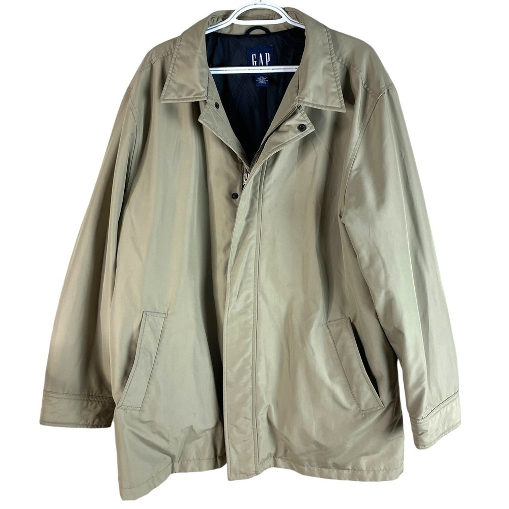 GAP Harrington Jacket Mens L Tan Lined Full Zip Snap Front Coat read‎